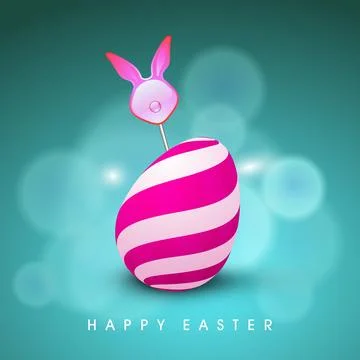 Happy Easter Celebration Concept with Bunny Ear Stick with Painted Egg on B.. 库存插图