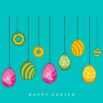 Happy Easter Celebration Concept with Illustration of Hanging Flowers and Egg Stock Illustration