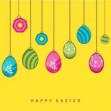Happy Easter Celebration Concept with Illustration of Hanging Flowers and Egg Stock Illustration