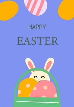 Happy easter celebration poster with bunny and easter eggs design Stock Illustration