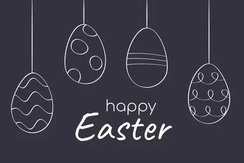 Happy Easter Chalkboard outline patterned hanging Eggs. Hand drawn Chalk Contour Stock Illustration