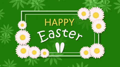 Happy Easter with chamomiles on the green background Stock Footage 87370907