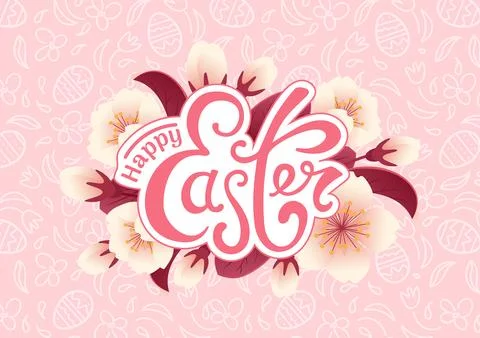 Happy easter. Cherry blossom realistic style. Pink monochrome pattern chocolate Stock Illustration