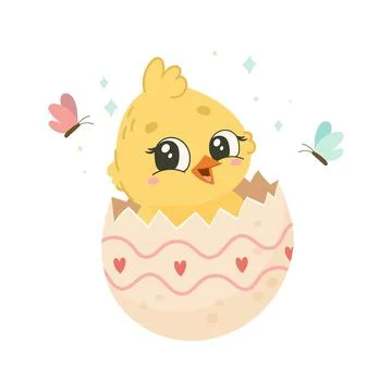 Happy Easter Chick in a Decorated Egg Spring Illustration Stock Illustration
