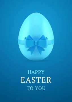 Happy Easter chicken egg festive bow ribbon blue 3d greeting card design te.. 스톡 일러스트