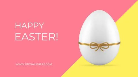 Happy Easter chicken egg with golden bow festive 3d banner template design .. 스톡 일러스트