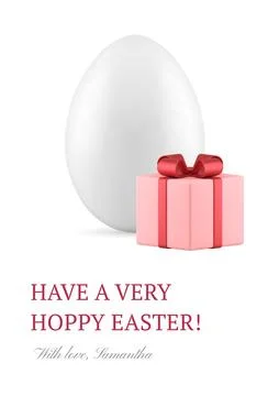 Happy Easter chicken egg pink wrapped gift box 3d greeting card design templa Stock Illustration