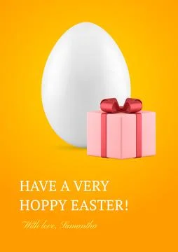Happy Easter chicken egg pink wrapped gift box 3d greeting card design temp.. 스톡 일러스트