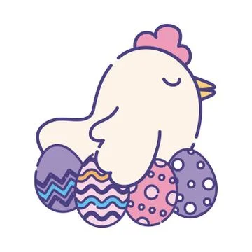 Happy easter chicken with eggs flat style icon vector design Stock Illustration