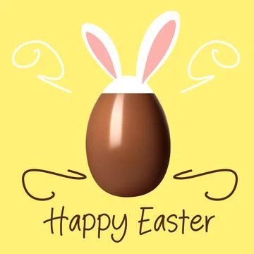 Happy Easter. Chocolate egg with bunny ears on yellow background Stock Illustration