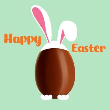 Happy Easter. Chocolate egg with bunny ears and paws on pink background Stock Illustration