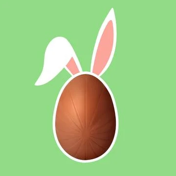 Happy Easter. Chocolate egg with bunny ears on green background Stock Illustration