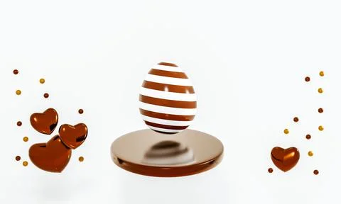 Happy Easter. Chocolate egg on the podium with chocolate hearts and dragees l Stock Illustration