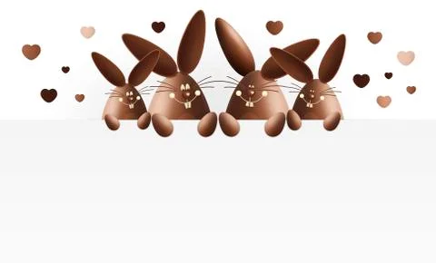 Happy easter, chocolate funny bunnies with heart shape showing the sign isola Illustrazione stock