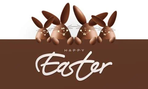 Happy easter, chocolate funny bunnies showing the sign with text isolated on  Stock Illustration
