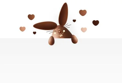 Happy easter, chocolate funny bunny showing the sign with heart shape on whit Stock Illustration