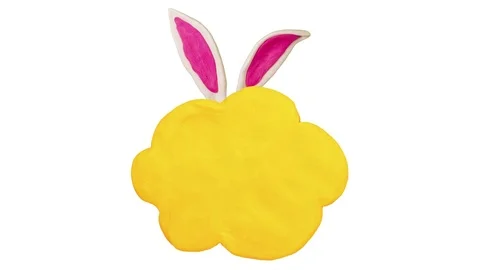 Happy Easter in Clay. Rabbit and title plate. Alpha matte. 4K Stock Footage 72845165