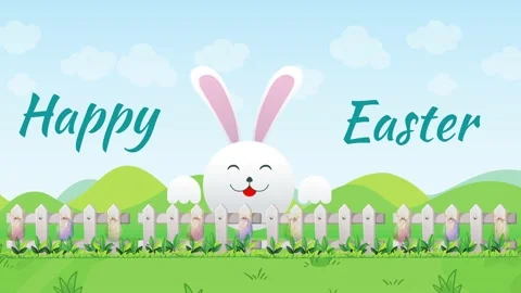Happy easter with cloud, fens, eggs, rabit - 4k video animated Stock Footage 134739147