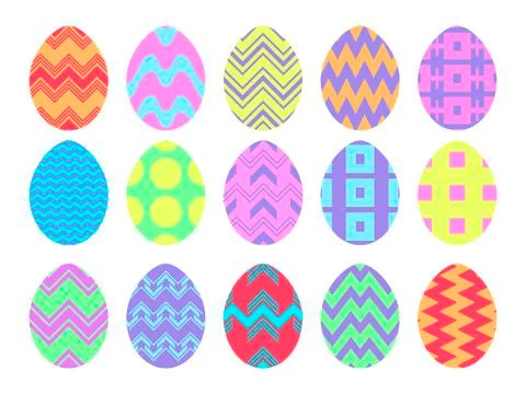 Happy Easter. Collection of Easter eggs with patterns on a white background.  イラスト素材
