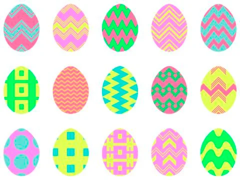 Happy Easter. Collection of Easter eggs with patterns on a white background.  イラスト素材