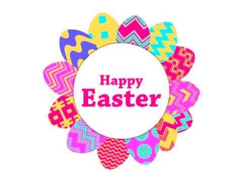 Happy Easter. Collection of Easter eggs with patterns on a white background.  Illustrazione stock