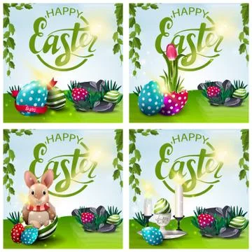 Happy Easter, collection postcards Stock Illustration