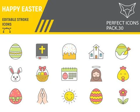 Happy Easter color line icon set, holiday collection, vector graphics, logo Stock Illustration