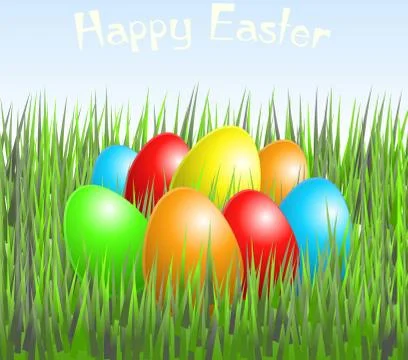 Happy Easter colored eggs in grass Illustrazione stock