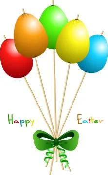 Happy Easter colored eggs tapped at wooden sticks Stock Illustration