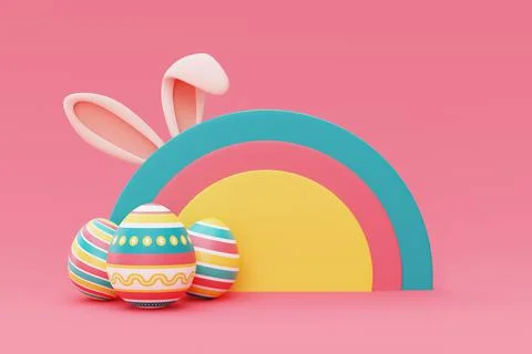 Happy Easter colorful background with easter eggs and bunny ears,Internationa Stock Illustration