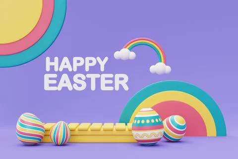 Happy Easter colorful background with easter eggs and podium,International Sp Illustrazione stock