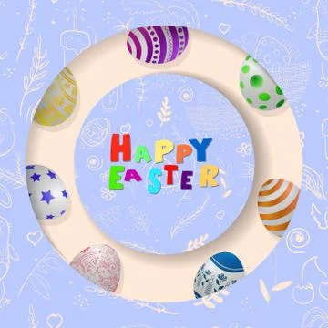 Happy Easter colorful background with eggs. Stock Illustration