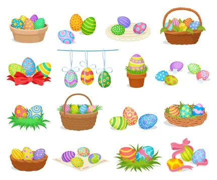 Happy Easter. Colorful decorated Easter eggs cartoon vector illustration Stock Illustration