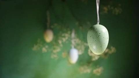 Happy Easter, colorful egg on a hanging branch, spring decor, greeting card Stock Footage 261379029