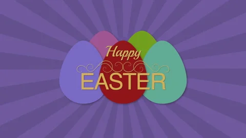 Happy Easter with colorful eggs and purple vertigo stripes Video stock 165170646