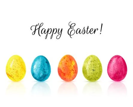 Happy Easter colorful eggs background vector. Hand drawn watercolor Stock Illustration