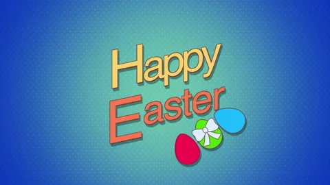Happy Easter with colorful eggs on blue pattern Stock Footage 168053434
