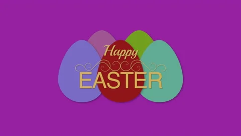 Happy Easter with colorful eggs on purple color 動画素材 168790460