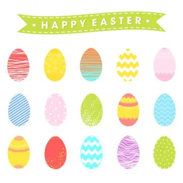 Happy Easter with colorful eggs. Seasons greetings card perfect for prints, f Stock Illustration