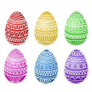 Happy easter colorful eggs vector set, hand draw collection, stock vector ill Stock Illustration