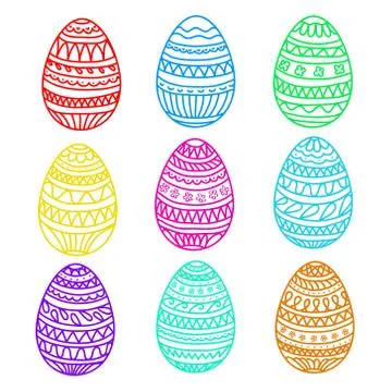 Happy easter colorful eggs vector set, hand drawing collection, stock vector Stock Illustration