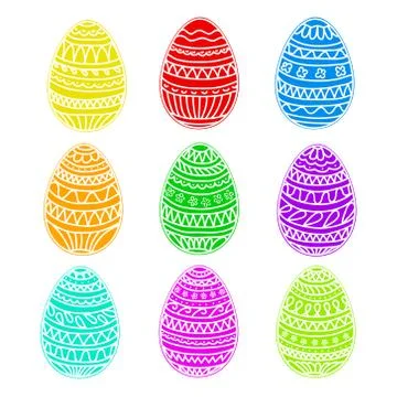 Happy easter colorful eggs vector set, hand drawing collection, stock vector Stock Illustration