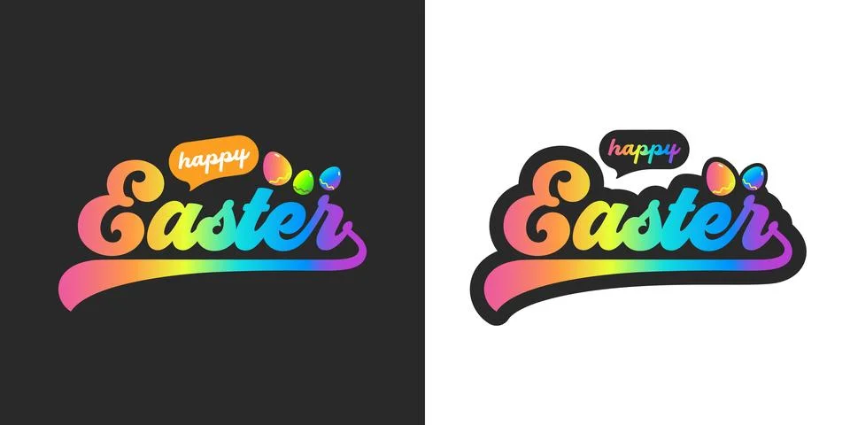 Happy Easter colorful gradient lettering set. Retro Happy Easter holiday Illustrazione stock