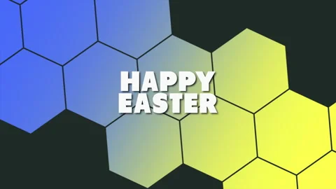 Happy Easter with colorful hexagons pattern on black gradient Stock Footage 236176019