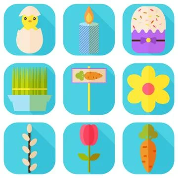 Happy Easter Colorful Icons. Vector Illustration. Spring Holiday. Stock Illustration