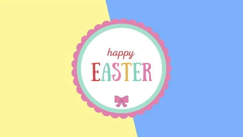 Happy Easter with colorful text on blue and yellow texture Stock Footage 168053896
