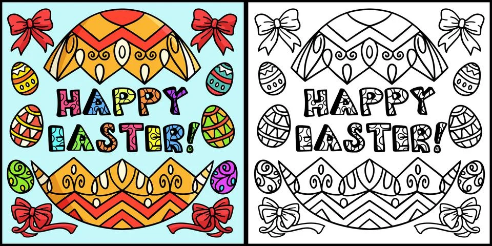 Happy Easter Coloring Page Colored Illustration Illustrazione stock