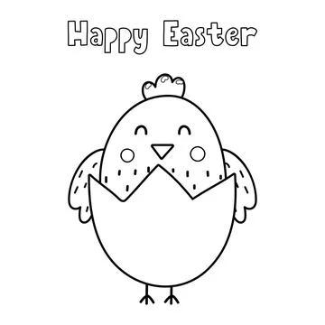 Happy Easter coloring page with cute chick ion eggshell Illustrazione stock