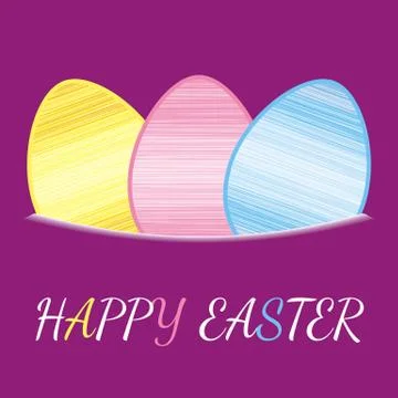 Happy easter with coloured eggs on violet background Stock-Illustration