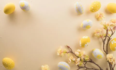 Happy easter! Colourful Easter eggs on pastel background. Decoration concep.. Stock Illustration